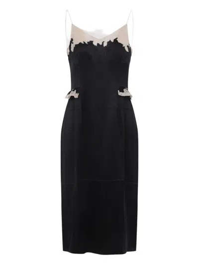 Prada Lace Detailed Midi Dress With Side Slit In Black