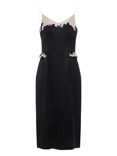 Prada Lace Detailed Midi Dress With Side Slit In Black