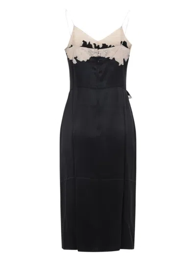 Prada Lace Detailed Midi Dress With Side Slit In Black