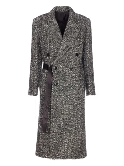 Isabel Marant Double-breasted Coat Belted Waist In Gray