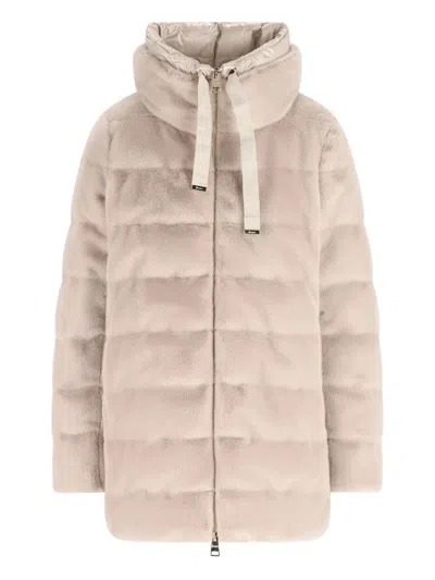 Herno Hooded Long Length Quilted Down Jacket In Neutral