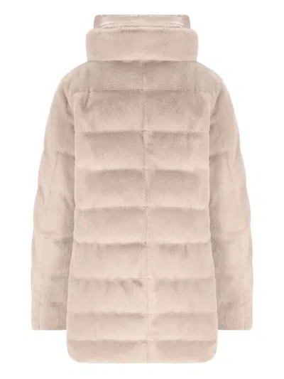 Herno Hooded Long Length Quilted Down Jacket In Neutral