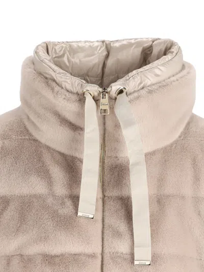 Herno Hooded Long Length Quilted Down Jacket In Neutral