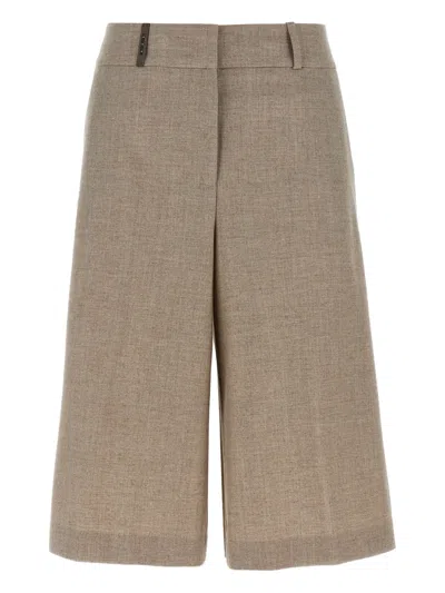 Peserico Micro Houndstooth Long Bermuda Shorts Bermuda And Short Beige In Brown