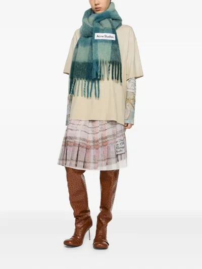 Acne Studios Green Mohair Checked Scarf In Green