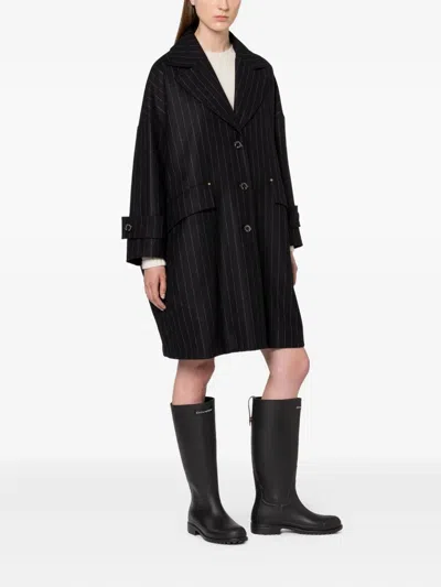 Mackintosh Pinstripe Cocoon Coat In Black