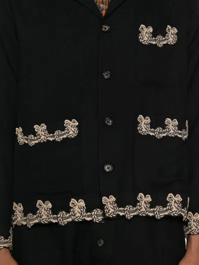 Bode Embroidered-pocket Wool Overshirt In Black