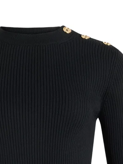 Patou Ribbed Sweater With Ruffled Hem In Wool And Faille In Black