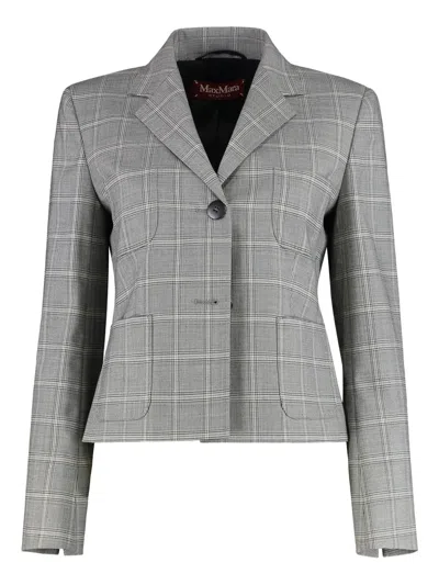 Max Mara Tailored Grey Wool Blazer With Classic Plaid Pattern In Gray