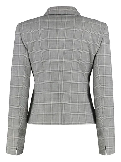 Max Mara Tailored Grey Wool Blazer With Classic Plaid Pattern In Gray