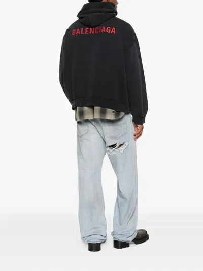 Balenciaga Hoodie With Front Pocket And Ribbed Cuffs In Multi