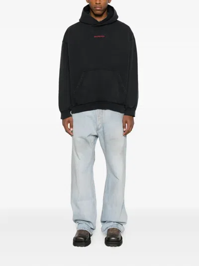 Balenciaga Hoodie With Front Pocket And Ribbed Cuffs In Multi