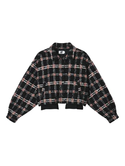 格纹灯笼袖夹克