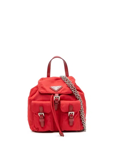 Pre-owned Prada 2000-2013 Mini Tessuto Chain Backpack Satchel In Red