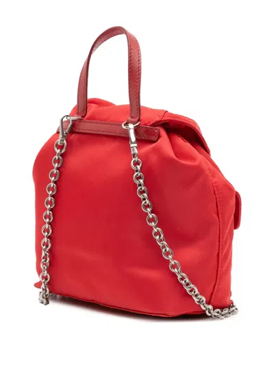 Pre-owned Prada 2000-2013 Mini Tessuto Chain Backpack Satchel In Red