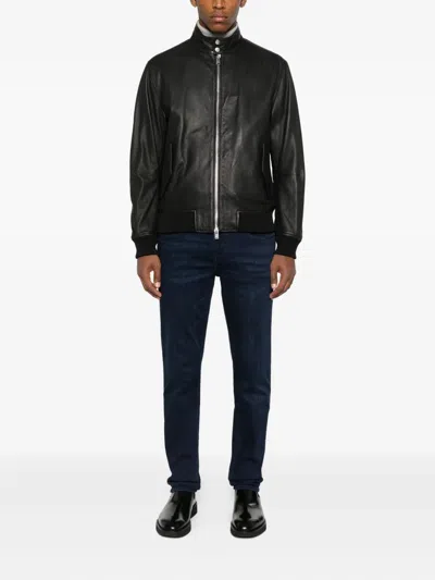 Hugo Boss High Collar Jacket With Ribbed Cuffs And Hem In Black