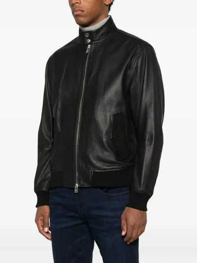 Hugo Boss High Collar Jacket With Ribbed Cuffs And Hem In Black