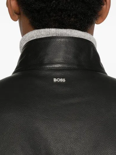 Hugo Boss High Collar Jacket With Ribbed Cuffs And Hem In Black