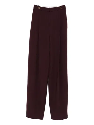 Elisabetta Franchi High-waisted Tailored Trousers With Front Pleats In Burgundy