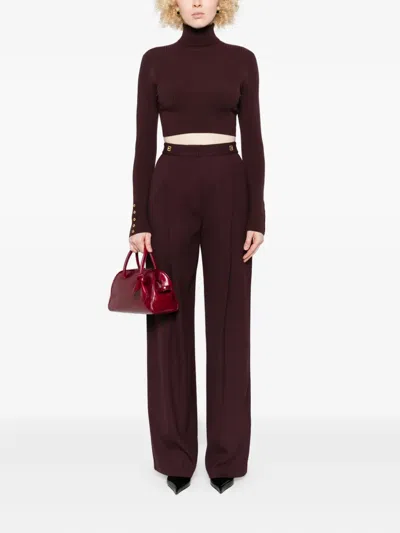 Elisabetta Franchi High-waisted Tailored Trousers With Front Pleats In Burgundy