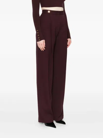 Elisabetta Franchi High-waisted Tailored Trousers With Front Pleats In Burgundy