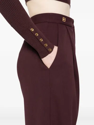 Elisabetta Franchi High-waisted Tailored Trousers With Front Pleats In Burgundy