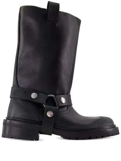 Golden Goose Kurt Boots In Black Leather With Buckle In Black