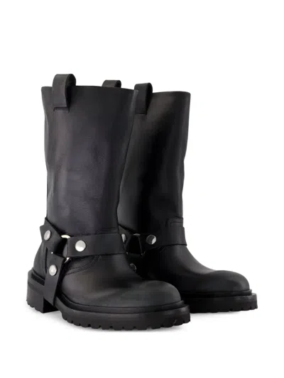 Golden Goose Kurt Boots In Black Leather With Buckle In Black