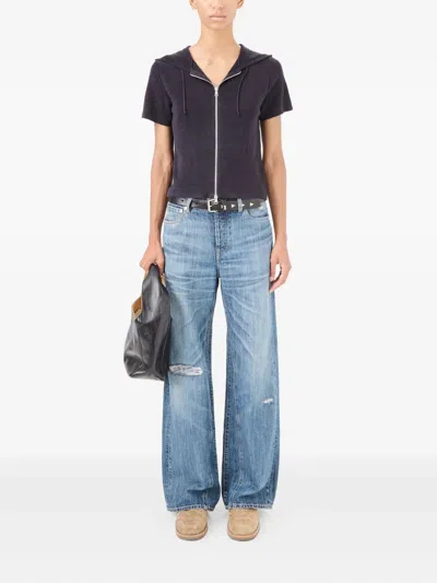 Our Legacy Short-sleeved Zipped Drawstring Hoodie In Black