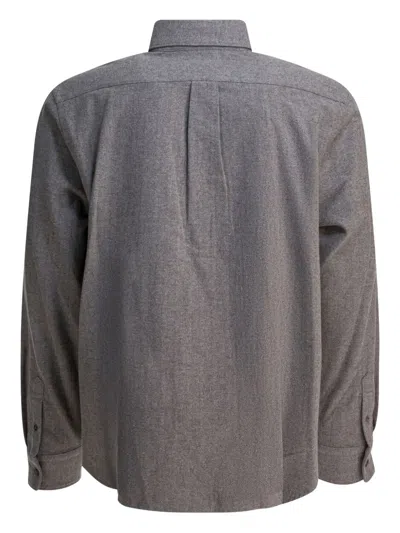 Vince Herringbone Shirt With Buttoned Collar And Cuffs In Gray