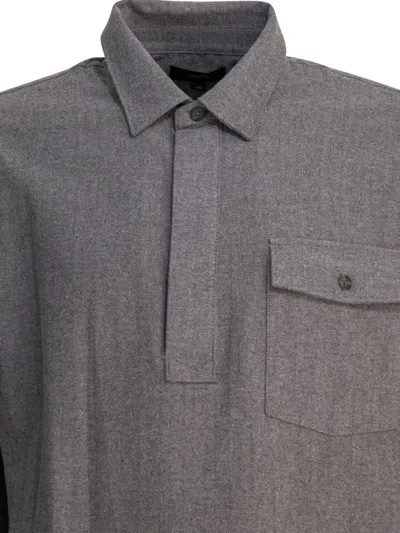 Vince Herringbone Shirt With Buttoned Collar And Cuffs In Gray