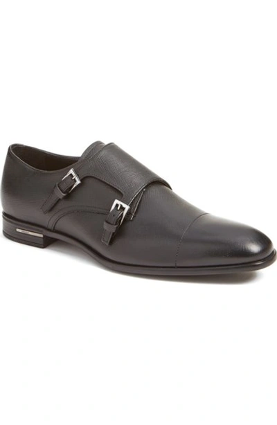 Prada Saffiano Leather Double-monk Shoe, Black In Nero Leather