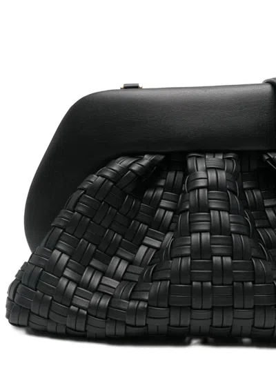 Themoirè Tia Black Clutch Bag With Woven Straw Motif And Shoulder Strap In Black