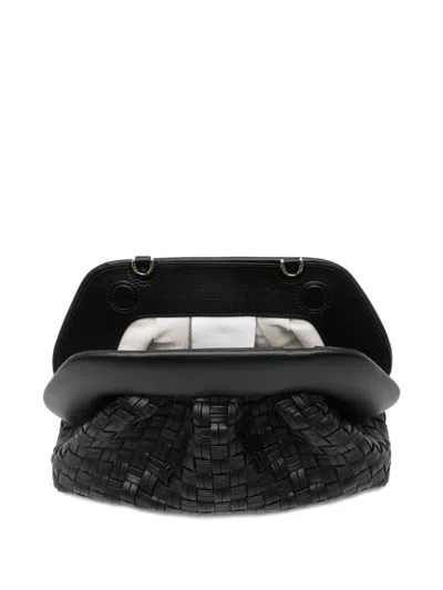 Themoirè Tia Black Clutch Bag With Woven Straw Motif And Shoulder Strap In Black