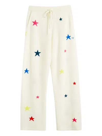 Chinti & Parker Wool Cashmere Star Wide-leg Track Pants In White