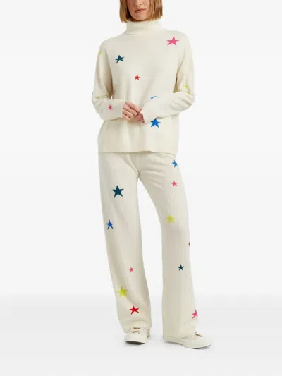 Chinti & Parker Wool Cashmere Star Wide-leg Track Pants In White