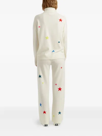 Chinti & Parker Wool Cashmere Star Wide-leg Track Pants In White