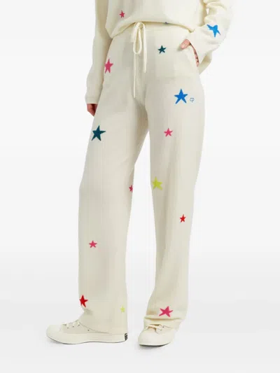 Chinti & Parker Wool Cashmere Star Wide-leg Track Pants In White