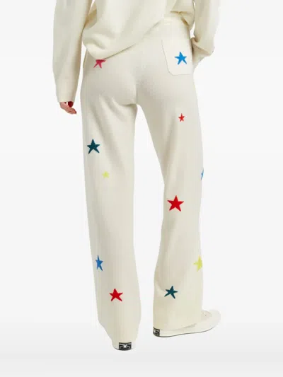 Chinti & Parker Wool Cashmere Star Wide-leg Track Pants In White