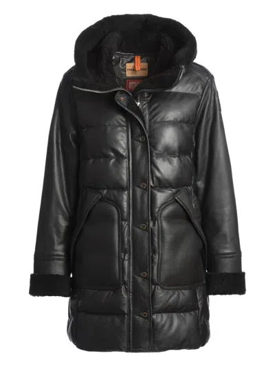 Parajumpers Demi Quilted Leather Hooded Coat In Black