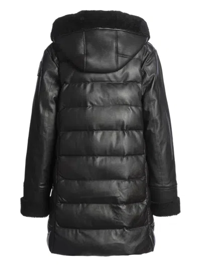 Parajumpers Demi Quilted Leather Hooded Coat In Black