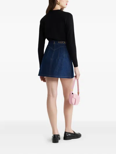 Patou Black Merino Wool Blend Jumper With Jacquard Logo