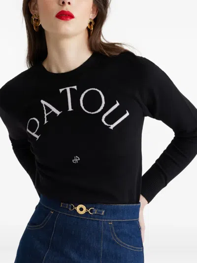 Patou Black Merino Wool Blend Jumper With Jacquard Logo