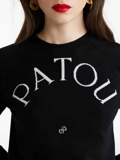 Patou Black Merino Wool Blend Jumper With Jacquard Logo