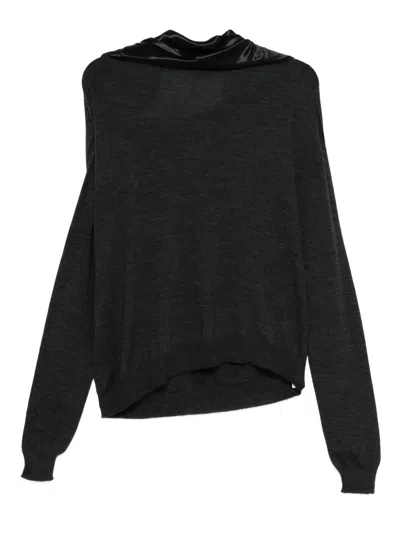 Alberta Ferretti Satin-trimmed Wool Sweater In Gray