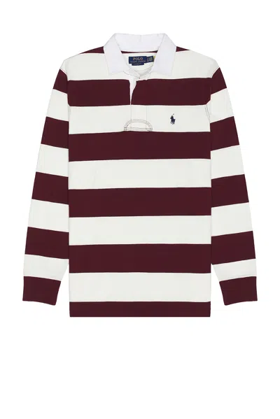 Polo Ralph Lauren Classic Fit Burgundy/cream Striped Polo Shirt In White