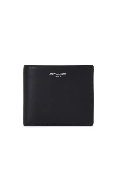 Saint Laurent Black Leather Bi-fold Wallet In Black