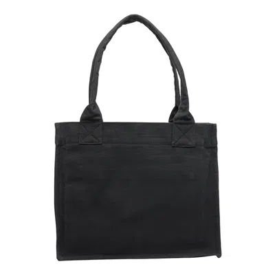 Ganni Black Large Black Shopper With Double Handles And Front Decoration In Cotton Woman In Black