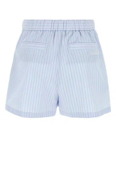 Gucci Striped Poplin Shorts Featuring Front Tie In Blue