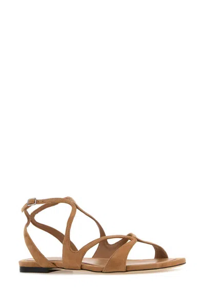 Jimmy Choo Ayla Flat Suede Leather Sandals In Brown